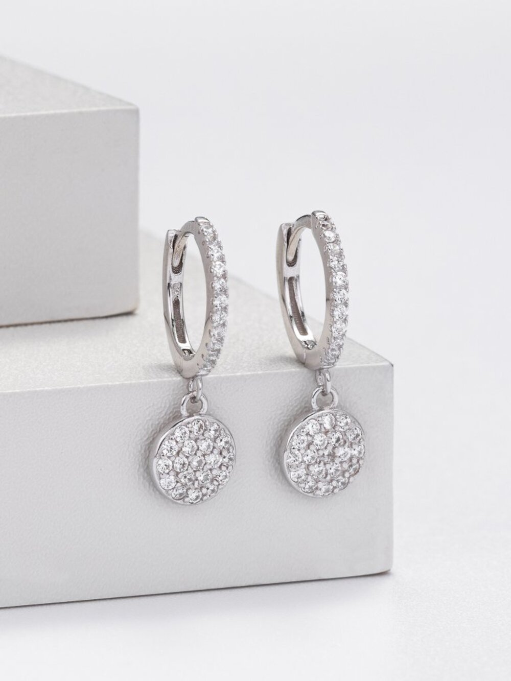 Sterling Silver Crystal Drop Earrings - White Gold Plated - Picture 5 of 11